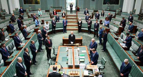Members of the House of Representatives praying in 2020 (Image: AAP/Lukas Coch)