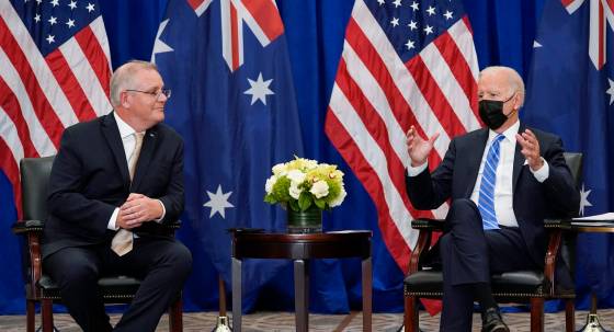 Scott Morrison and Joe Biden in 2021 (Image: AP/Evan Vucci)