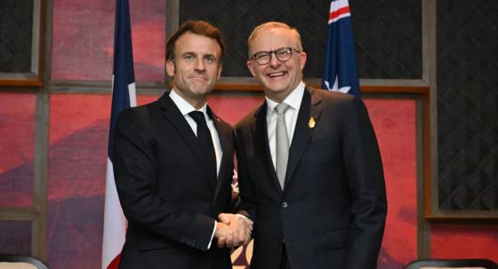 French President Emmanuel Macron and Prime Minister Anthony Albanese (Image: AAP)
