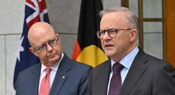ABC chair Kim Williams and Anthony Albanese (Image: AAP/Mick Tsikas)