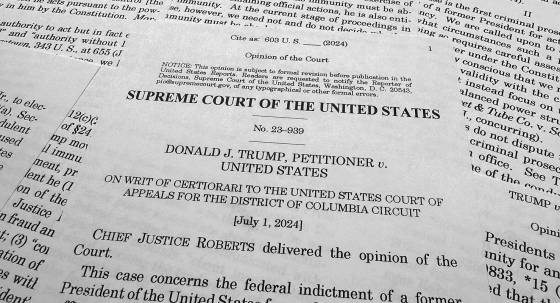 The Supreme Court opinion in former president Donald Trump's immunity case (Image: AAP/Jon Elswick)
