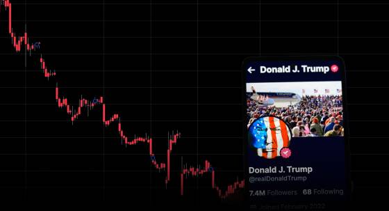Donald Trump's account on Truth Social; Trump Media's recent share price (Image: AAP/Jonathan Raa/Adobe/Private Media)
