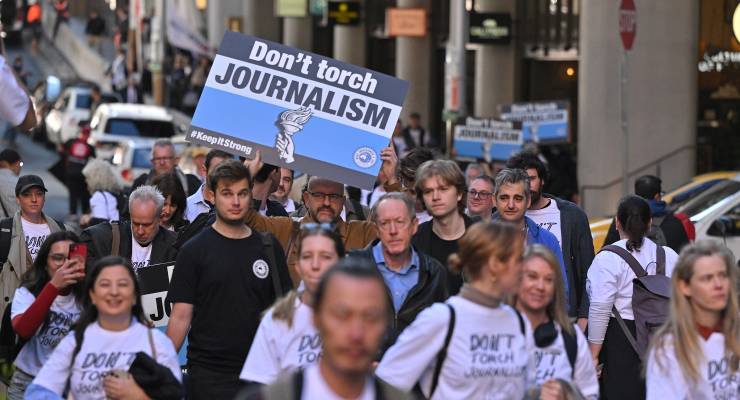 Nine Publishing journalists on strike on July 26, 2024 (Image: AAP/Mick Tsikas)