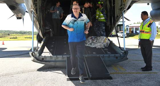 Anthony Albanese arrives at the Pacific Islands Forum Leaders Meeting in Tonga (Image: AAP/Lukas Coch)
