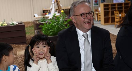 Anthony Albanese at a childcare centre in Melbourne (Image: AAP/Con Chronis)