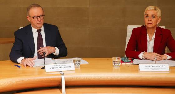 Anthony Albanese with Domestic Family and Sexual Violence Commissioner Micaela Cronin (Image: AAP/Gaye Gerard)