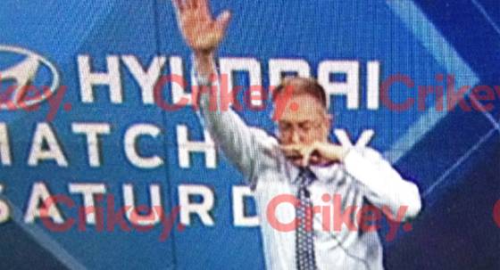 Foxtel CEO Patrick Delany doing a Nazi salute while CEO of Fox Sports (Image: Crikey)