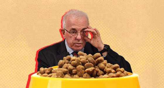 Gerard Henderson and a bowl of dog food (Image: Private Media)