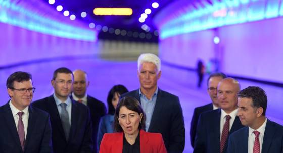 The NSW Liberal government and then Transurban CEO Scott Charlton in 2020 opening Sydney's NorthConnex tunnel (Image: AAP/Dean Lewins)