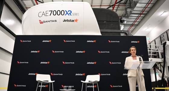 Vanessa Hudson delivers an address during Qantas Group’s half-year results press conference (Image: AAP/Dan Himbrechts)