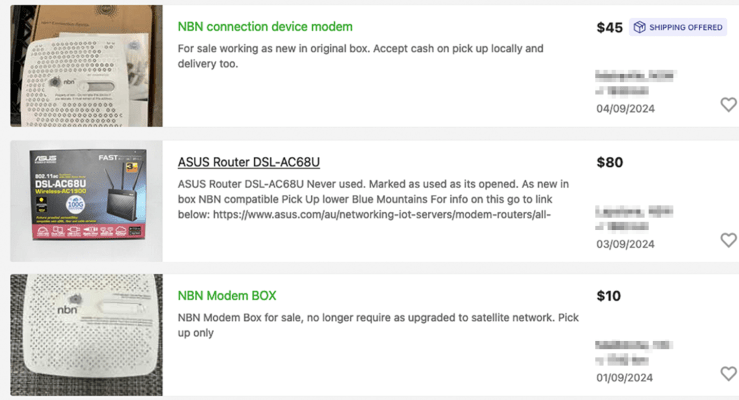 NBN connection boxes listed for sale on Gumtree (Image: Gumtree)