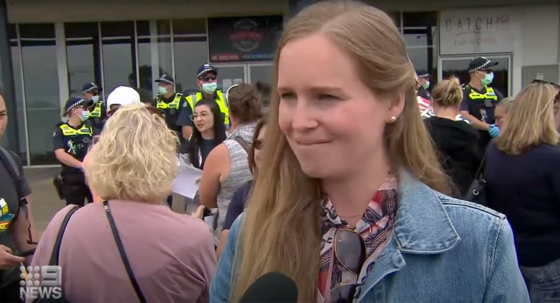 Monica Smit at an anti-vaccination protest in Melbourne in February 2021 (Image: Nine/YouTube)